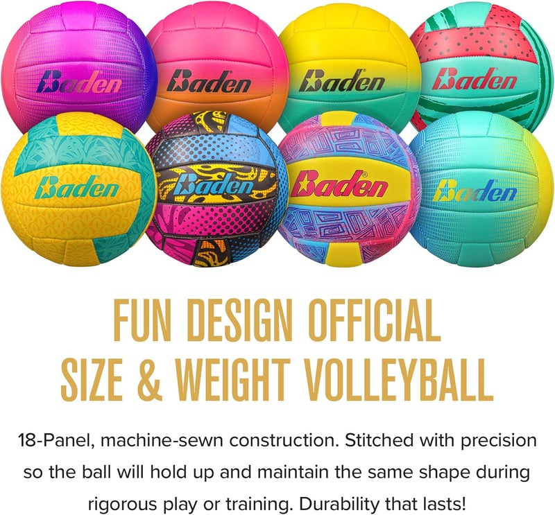 Baden | Fun Design | Official Size & Weight Indoor & Outdoor Volleyball | Bright & Beachy! Soft Touch Synthetic Leather, Durable Stitching |All Ages & Skill Levels - Image 2